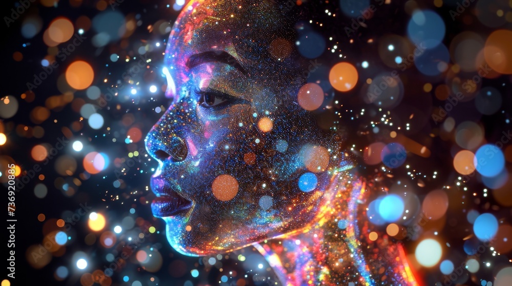 A selfportrait in holographic form where the artists face appears in a ...