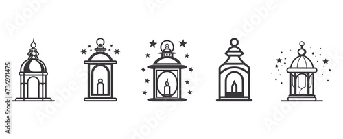 islamic lantern icon set vector sign symbol. Vector illustration with black outline
