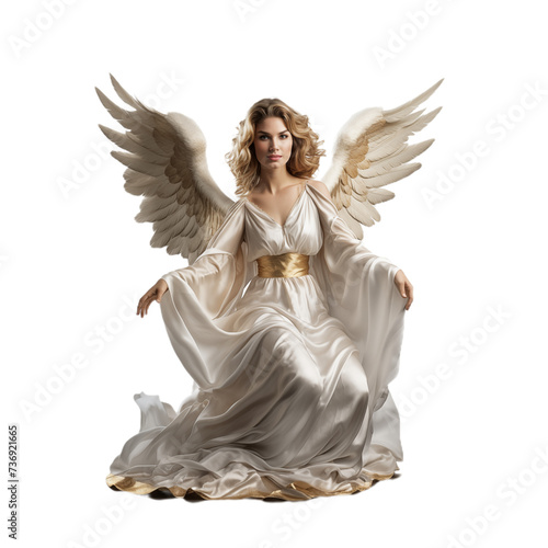 Angel with wings isolated on white and transparent background. Ideal for use in advertising. Generative ai