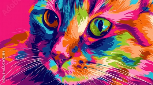 a close up of a multicolored cat's face with one eye open and the other half closed.