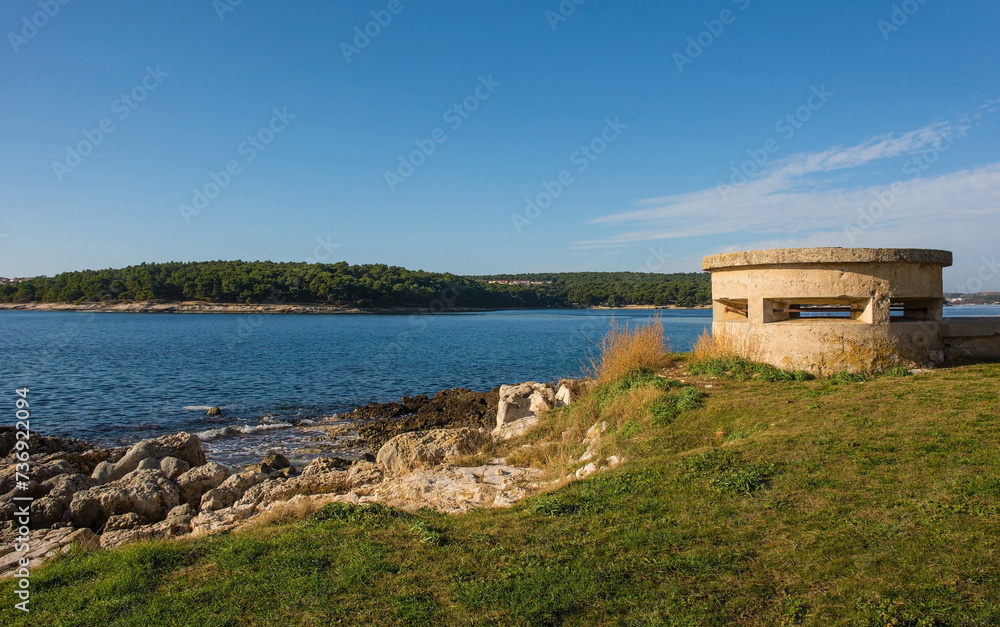 A World War Two bunker on the coast of the Kasteja Forest Park - Park Suma Kasteja - in Medulin, Istria, Croatia. December