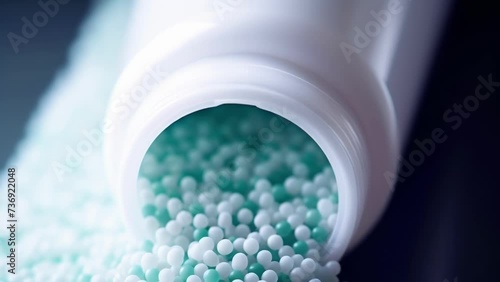 Closeup of a common household product, such as a toothbrush or shampoo bottle, with plastic microbeads listed as an ingredient, illustrating the prevalence of microplastics in everyday items photo