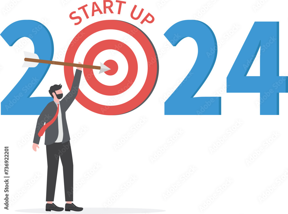 Businessman target button to start up new business in 2024 goals to success vector illustrator
Businessman target button to start up new business in 2024 goals to success vector illustrator