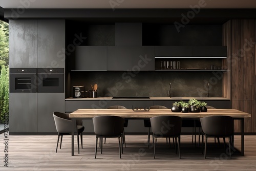 Wallpaper Mural ideas for kitchen space including chairs, washing place, tap, lamp, chairs, kitchen cupboards, dining table that are simple and minimalist but still give a clean and elegant impression. Torontodigital.ca