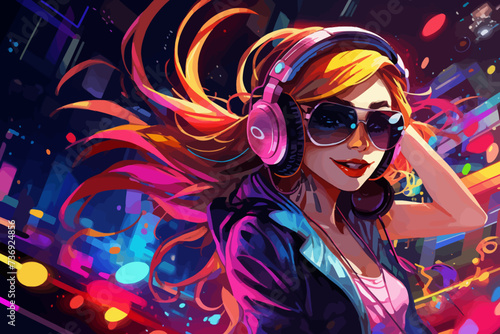a woman wearing headphones and sunglasses