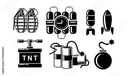 Vector Black Bomb Icon Set, Bomb icon set, Explode Icon Set.
