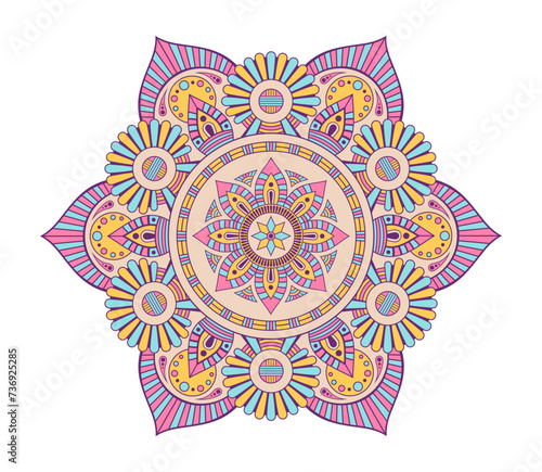 Mandala. Decorative round ornament. Isolated on white background. Arabic, Indian, ottoman motifs. Ethnic mandala with colorful patterns. For cards, invitations, t-shirts. Vector color illustration.