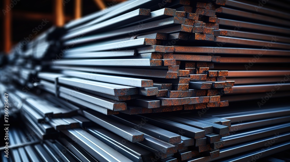 A pile of shiny iron in a warehouse. generative AI A pile of shiny iron in a warehouse. generative AI