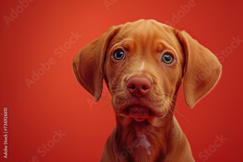 Wallpaper Mural Brown Dog With Blue Eyes on Red Background Torontodigital.ca