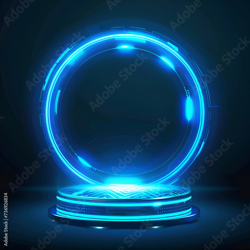 Blue holographic technology glowing podium concept 