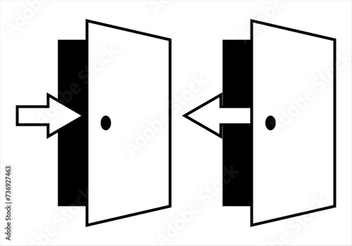 Icono negro de puerta abierta de salida o entrada. photo