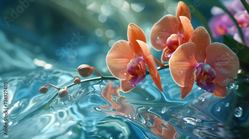 Fototapeta Naklejka Na Ścianę i Meble -  Immerse yourself in the symphonic movement of orchids navigating through waterfall rapids, captured in stunning aerial views.