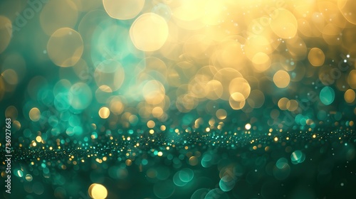 Abstract Bokeh Lights Background With Teal and Gold Color Gradient