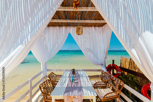 Obraz na płótnie Paradise restaurant on tropical seashore. Zakhyntos, Greece. w salonie