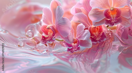 Marvel at the balletic movement of orchids falling from a riverfall, captured in breathtaking aerial perspectives. photo