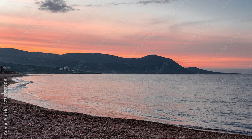 Φωτογραφία View of the Sunset at Chrysochou Bay as seen from Latsi village harbor, located