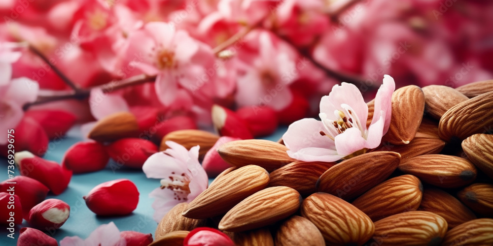 Almond flowers with petals close-up. Healthy food concept Almond flowers with petals close-up. Healthy food concept