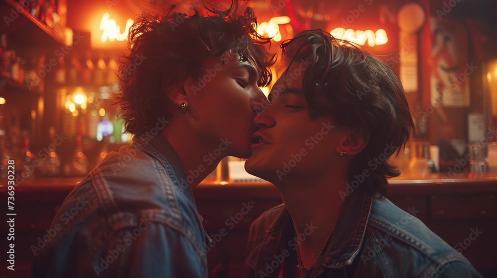lgbt couple of men different nationalities hugging and kissing. Same-sex love lgbt couple of men different nationalities hugging and kissing. Same-sex love