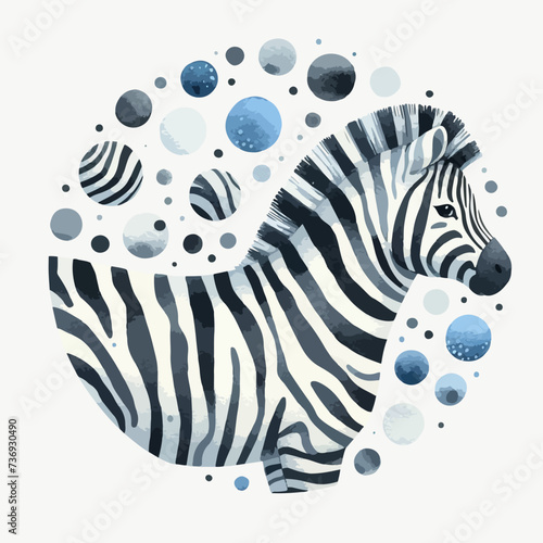 Kids watercolor illustration with cute zebra.