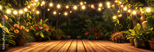 Enchanted Garden Evening: Vintage Bulbs Strung Across a Wooden Backdrop, Casting a Warm Glow for a Festive Outdoor Celebration