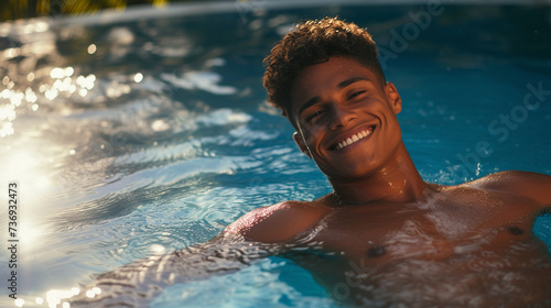 young adult man on tropical...