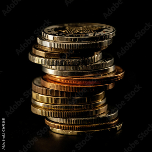 Euro coins stacked on each other in different positions. ai technology