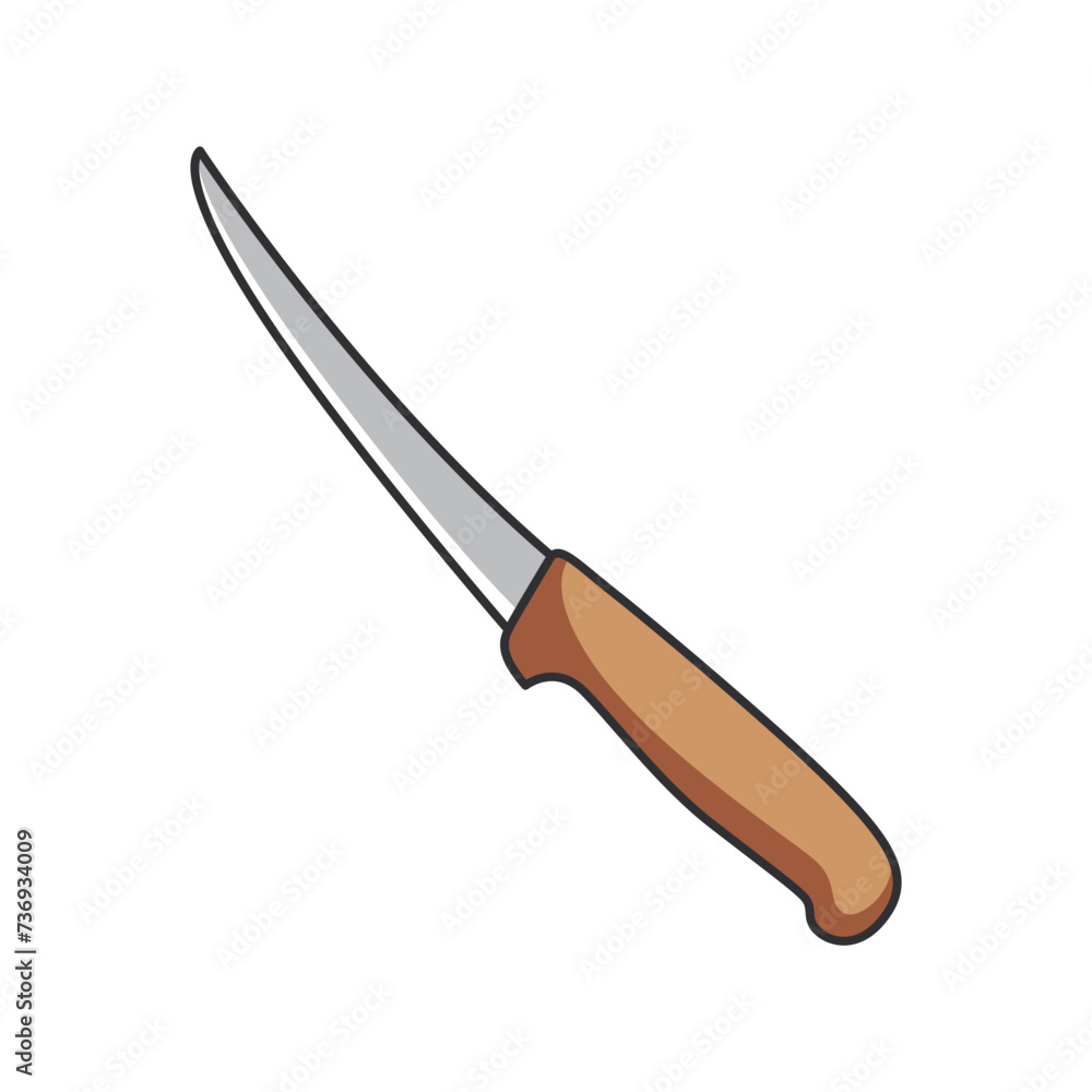 Fototapeta premium Boning knife icon in cartoon style isolated on white background. Cutlery symbol stock vector illustration.