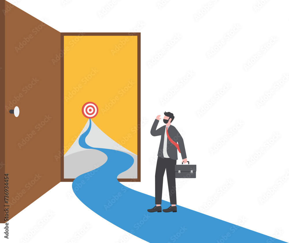 business standing outdoor to New journey to goal concept opportunities flat background

