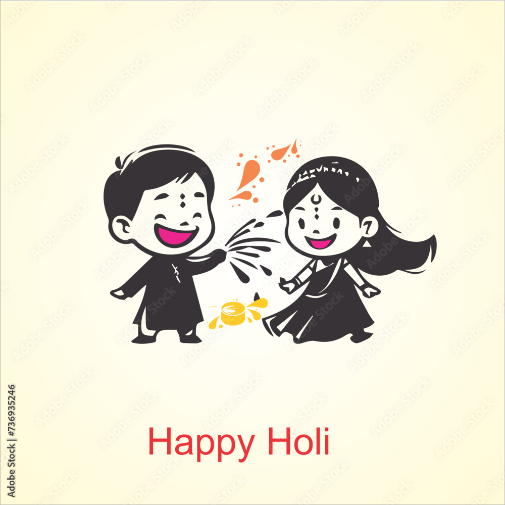 Illustration of happy Holi. Cartoon Young people Playing Holi Illustration of happy Holi. Cartoon Young people Playing Holi