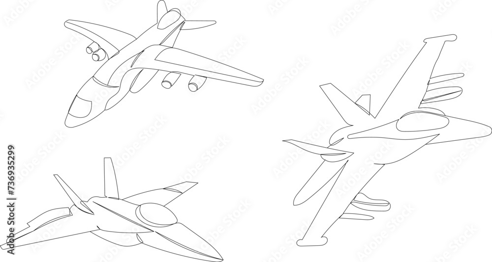 combat aircraft, sketch, outline vector