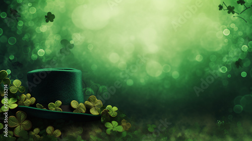 St. Patrick's Day background with clover leaves and top hat