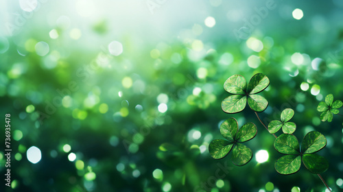 Green clover leaves with bokeh background. St. Patrick's Day Background