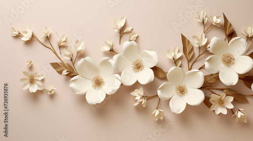 A bunch of white flowers on a beige background