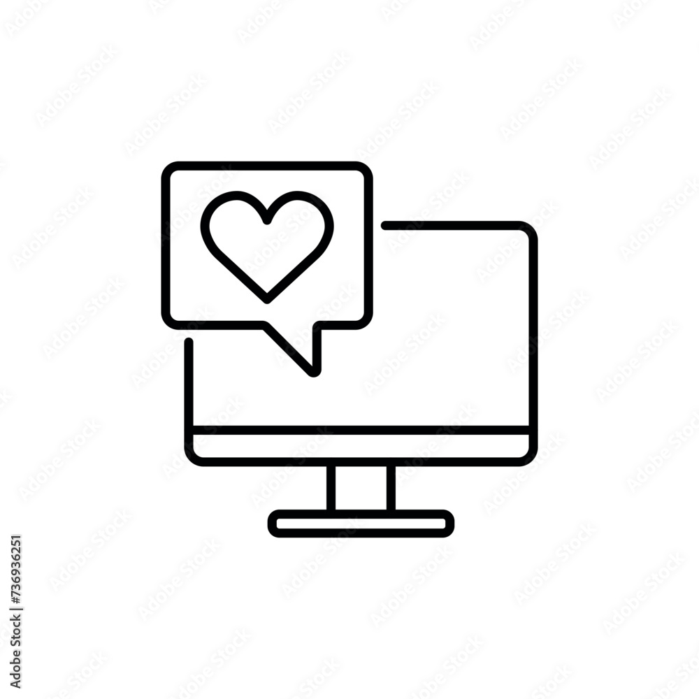 Monitor with chat icon vector illustration. Love chat on isolated background. Message with heart sign concept. Monitor with chat icon vector illustration. Love chat on isolated background. Message with heart sign concept.
