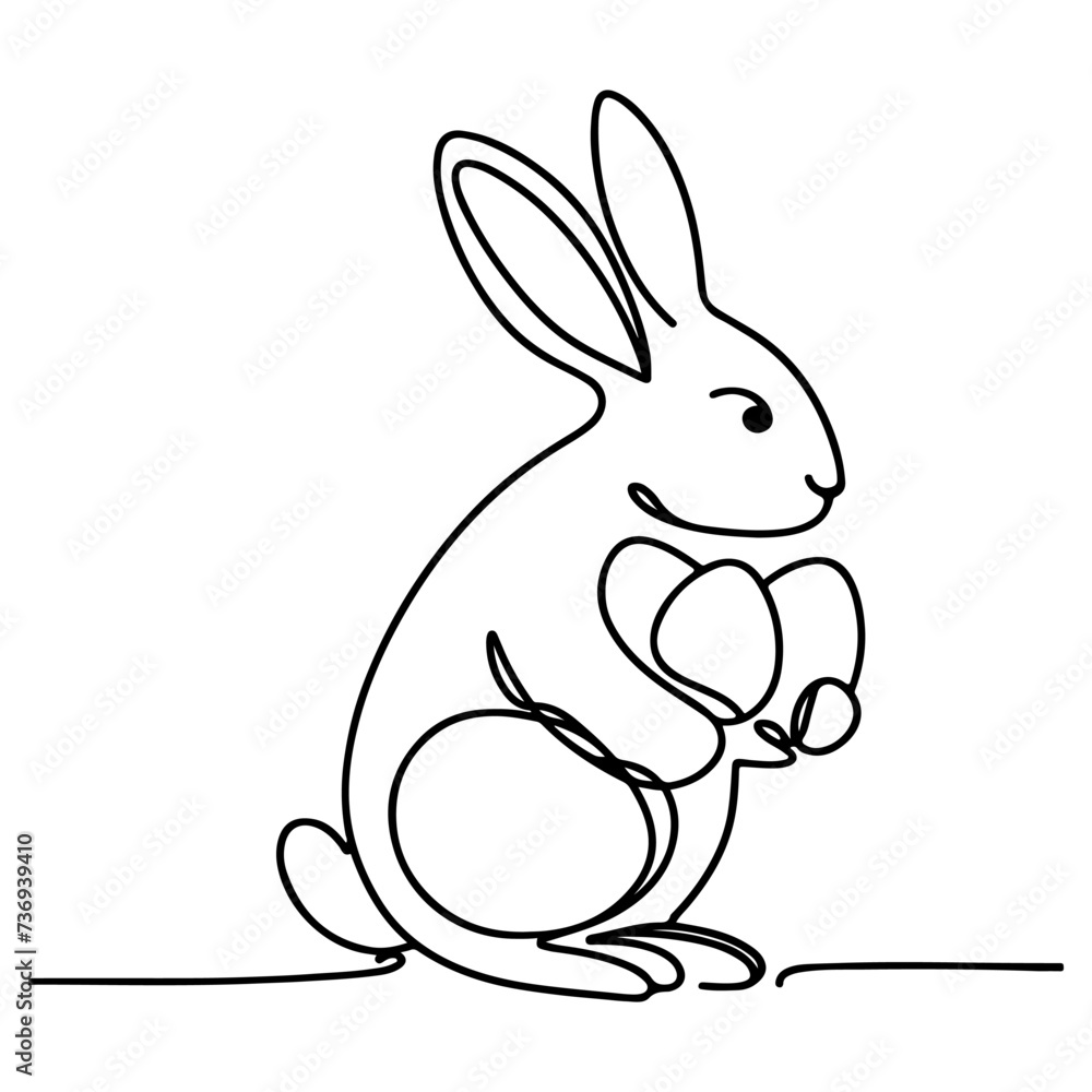 Hand drawn black line art rabbit easter egg doodle coloring linear style vector illustration elements. one continuous line drawing bunny with eggs Editable stroke outline Hand drawn black line art rabbit easter egg doodle coloring linear style vector illustration elements. one continuous line drawing bunny with eggs Editable stroke outline