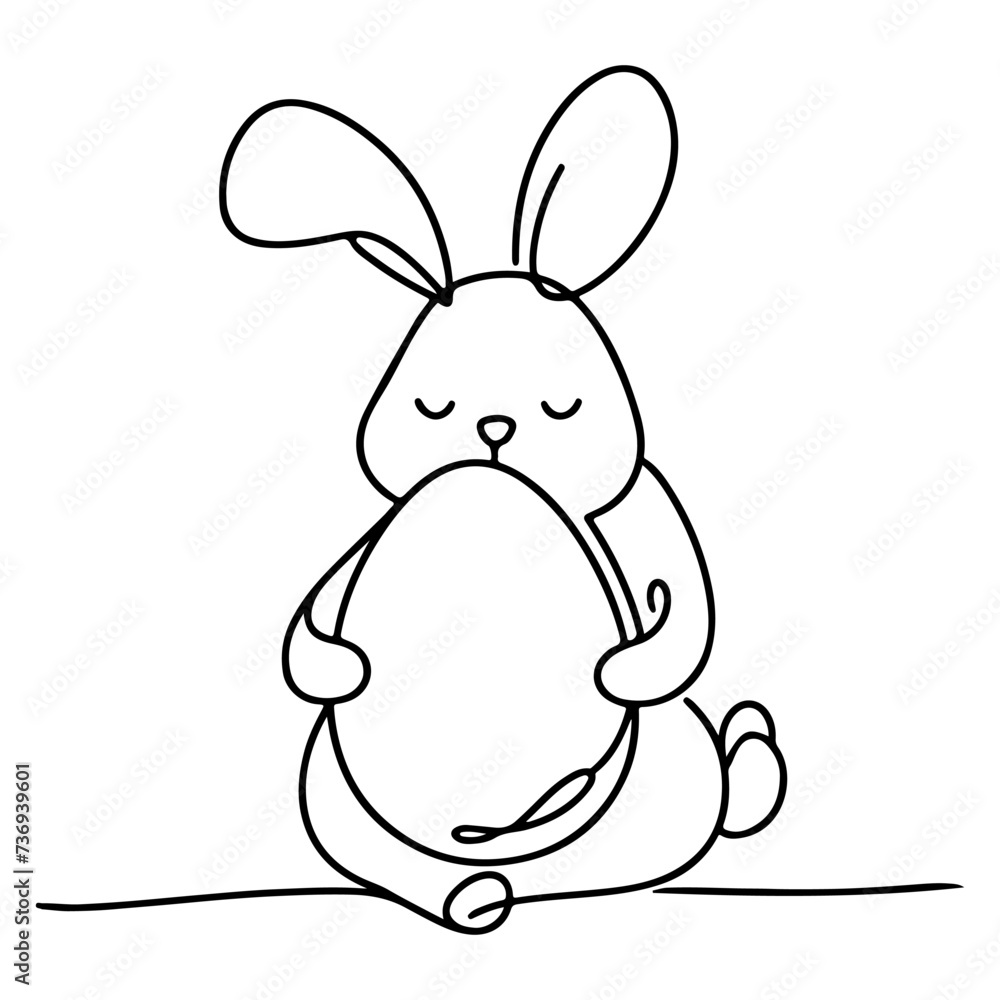 Hand drawn black line art rabbit easter egg doodle coloring linear style vector illustration elements. one continuous line drawing bunny with eggs Editable stroke outline Hand drawn black line art rabbit easter egg doodle coloring linear style vector illustration elements. one continuous line drawing bunny with eggs Editable stroke outline