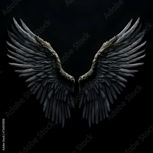 Angel wings on a black background. 3d rendering. 3d illustration.