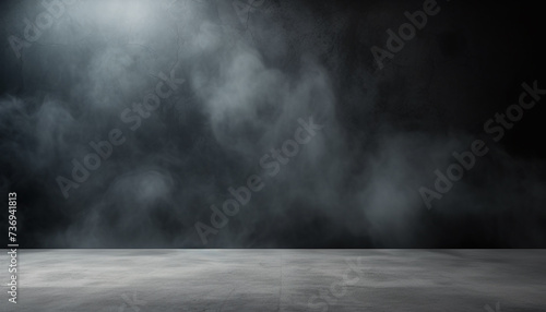 Empty studio room with cement walls and smoke float up