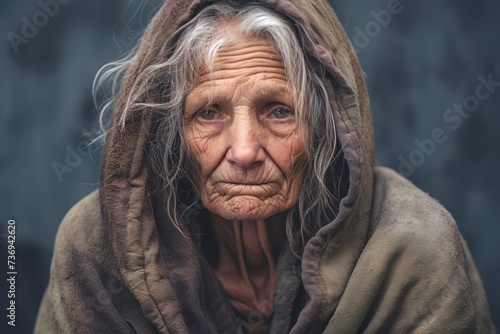 Homeless woman expressing sorrow, underscoring the emotional challenges associated with homelessness on a solid muted mauve background