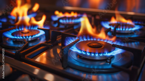 Gas stove, gas burner, cooking stove. Slight incorrect gas air distribution pr mixture