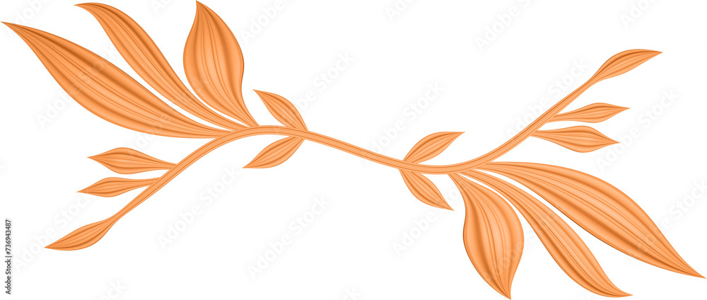 3D rendering of a border branch with leaves of different sizes on a transparent background 3D rendering of a border branch with leaves of different sizes on a transparent background