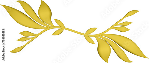3D rendering of a border branch with leaves of different sizes on a transparent background