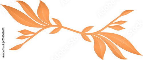 3D rendering of a border branch with leaves of different sizes on a transparent background