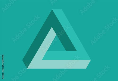 Penrose impossible Triangle in Aqua green. Editable Clip Art.