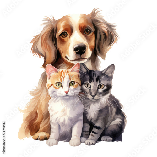 Dogs and cats friends forever on transparent background 