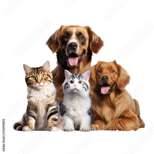 Dogs and cats friends forever on transparent background 