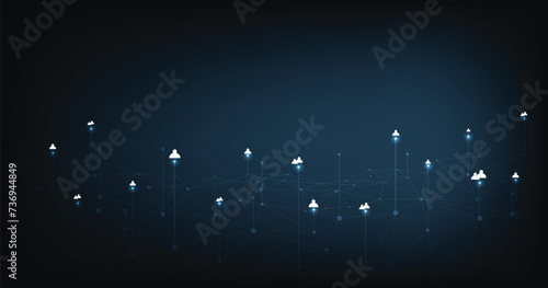Global communication technology concept. illustration of a network connection connecting people that interact with each other by dot and line.	