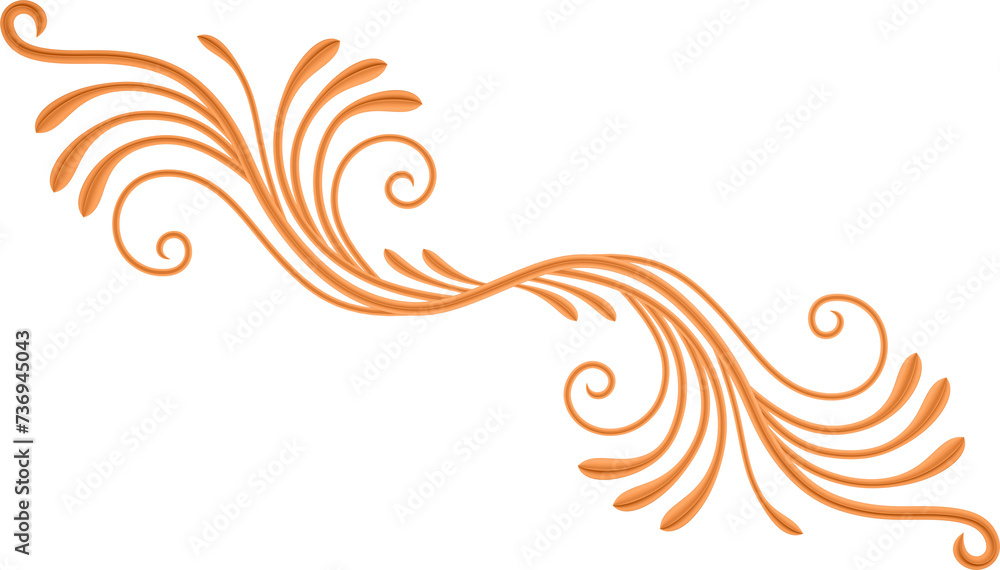 3D rendering of a curved branch with leaves of different sizes on a transparent background 3D rendering of a curved branch with leaves of different sizes on a transparent background