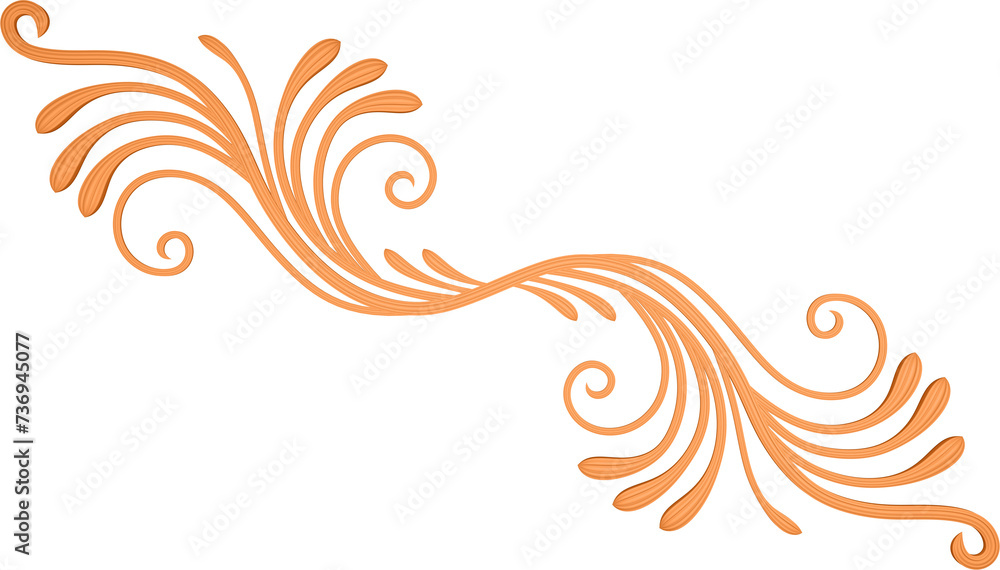 Fototapeta premium 3D rendering of a curved branch with leaves of different sizes on a transparent background