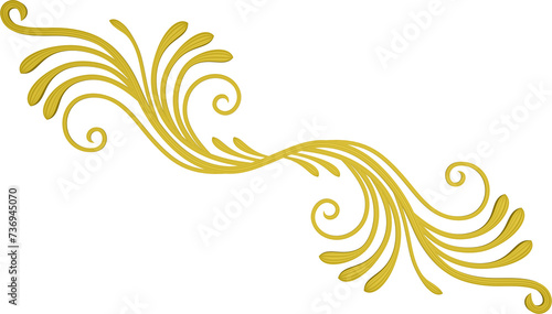 3D rendering of a curved branch with leaves of different sizes on a transparent background